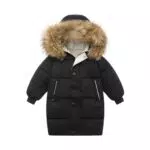 amiyan Unisex Jungen Steppjacke Baumwolle Winter Mantel Dicke Kinderjacke Winterjacke Flaum gefüttert Winter Kapuzenjacke mit Kunstfell Wintermantel Outerwear 7-11 Jahre Schwarz 140-146