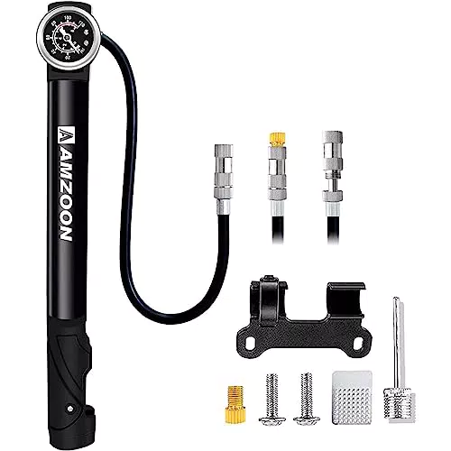 AMZOON Fahrradpumpe mit Manometer, verlängerter Schlauch