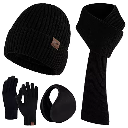 Aneco Winter Strickhandschuhe für Männer Wärmer Schal Mütze Hut Thermal Ohrenschützer Touchscreen Handschuhe Set für Männer Frauen