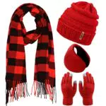 Aneco Winter Warm Set Schal Beanie-Mütze Touchscreen-Handschuhe und Winter-Ohrwärmer-Set für Männer oder Frauen