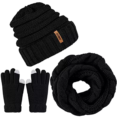 Aneco Winter Warme gestrickte Schal, Mütze und Handschuhe Set