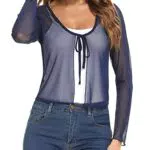 Aottori Damen Bolero Langarm Strickjacke Festlich Schulterjacke Kurz Shrug Cardigan Top Marine