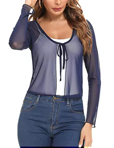 Aottori Damen Bolero Langarm Strickjacke Festlich Schulterjacke Kurz Shrug Cardigan Top Marine