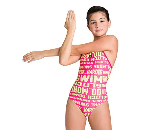 Arena Mädchen Sport Badeanzug Neon Glitch Lining, Freak Rose-Green Multi