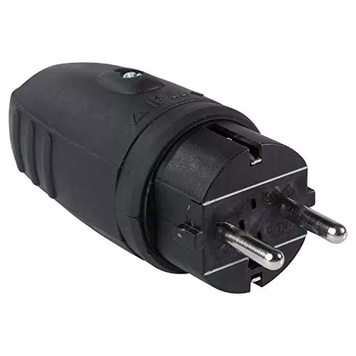 as - Schwabe Gummi-Stecker 230 V / 16 A mit doppeltem Schutzkontakt für den Außenbereich IP 44 Made in Germany Schwarz I 60410