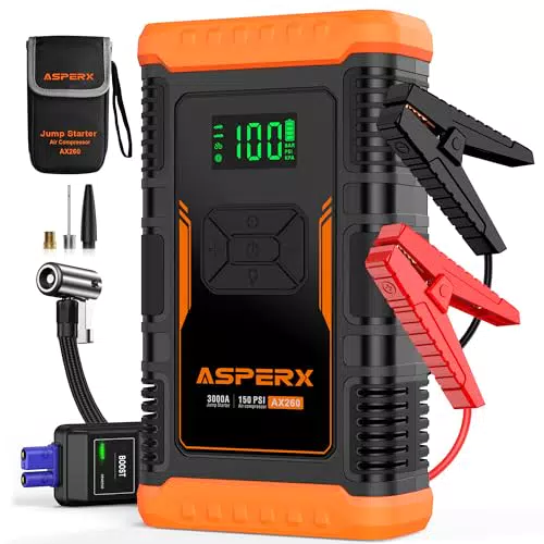 ASPERX Starthilfe Powerbank 2000A Spitze Powerbank 12V Booster Auto Starthilfe Mit LED Taschenlampe Starthilfekabel Jump Starter Für Motorrad SUV