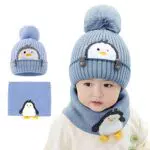 auvstar Kinder Jungen Mädchen Mütze Schal Set, wintermütze Baby Winter Herbst Kinder Beanie Strickmütze mit Bommel Warm verdicken gefüttert