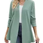 BAISHENGGT Wogende Weizen im Wind Damen Strickjacke Elegante Kable Drapieren Lange Ärmel Offene Vorne Lockere Cardigan Strickpullover Grün X