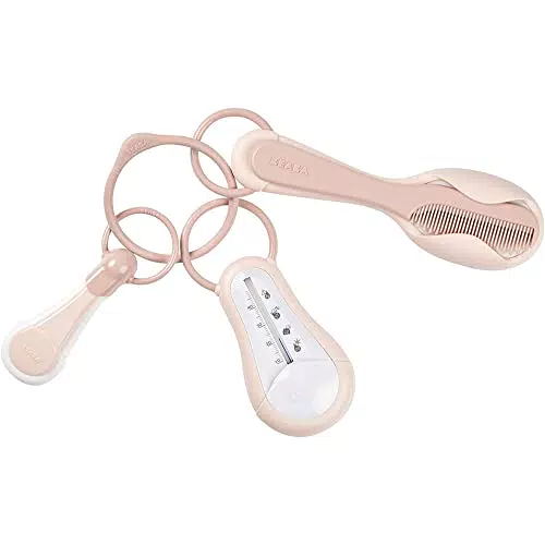 BÉAB, Pflegeset für Babys und Kinder, 1x Badethermometer + 1x Nagelknipser + 1x Kamm/Haarbürste - Rosa