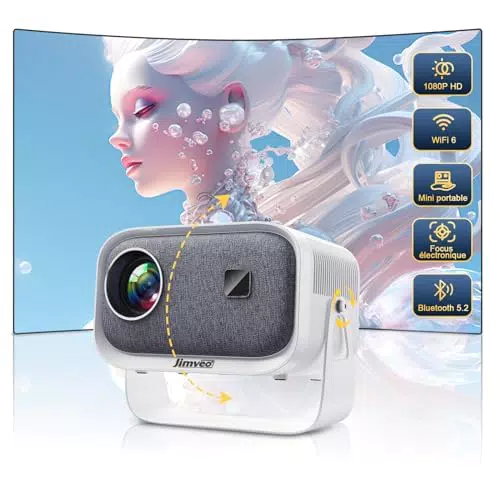 Beamer±360° Rotating Mini Beamer Jimveo Sky Beamer 1080P Full HD 12000L WiFi6 Bluetooth Projektor Unterstützt 4K Heimkino 300'' Display mit TV Stick/iOS/Android/USB