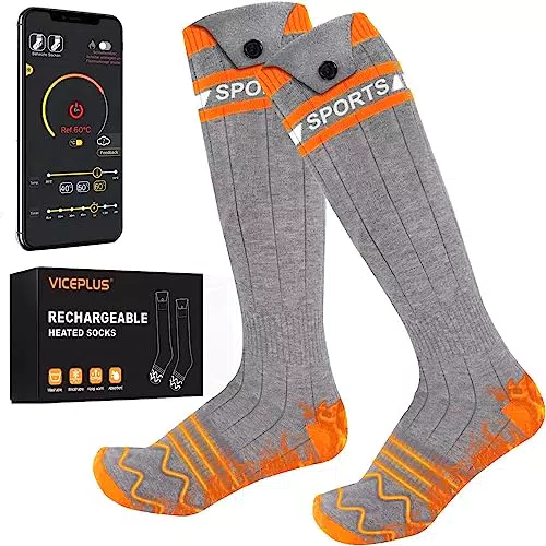 Beheizbare Socken Beheizte Socken, Heizsocken Skisocken 5v 5000 mAh Wiederaufladbare Warme Socken Fußwärmer mit APP-Steuerung Warme Winter Socken Männer Frauen Grey Orange
