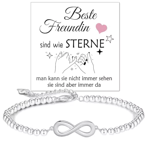 Beste Freundin Geschenke Armband silber 925 Damen - Geburtstagsgeschenk für Freundin BFF Armbänder Freundschaftsarmbänder Kugelarmband Weihnachtsgeschenke für Freundin