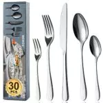 BEWOS Besteck Set für 6 Personen, 30 teilig Essbesteck Set inkl. Messer