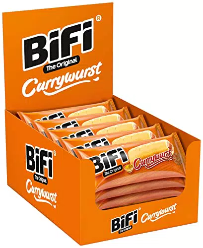 BiFi Currywurst 20er Pack Herzhafter Salami Fleischsnack mit Currysauce Pikant gewürzte Wurst im Weizenbrötchen als Snack to go