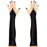 BLACK FINGERLESS SATIN GLOVES - 43 cm -