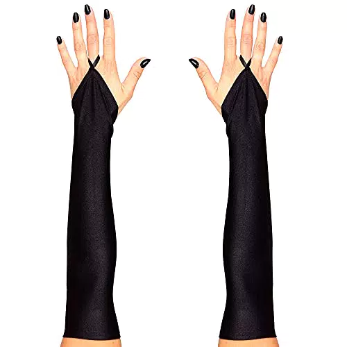 "BLACK FINGERLESS SATIN GLOVES - 43 cm" -