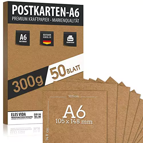 Blanko Postkarten Kraftpapier zum Selbstgestalten DIN A6 Set - 300g - 10