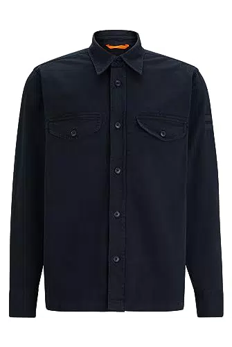 BOSS Herren Lovelock Oversized Overshirt aus Baumwoll-Twill Dunkelblau