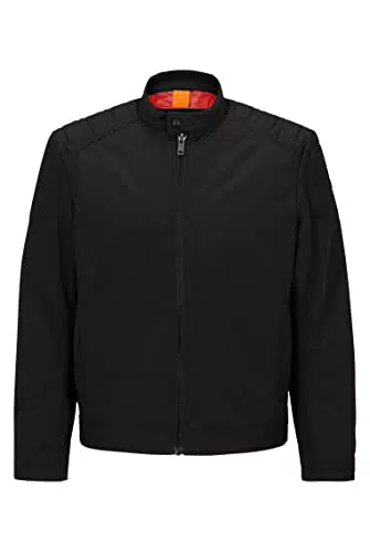 BOSS Herren Ocasey Slim-Fit Bikerjacke aus wasserabweisendem Canvas Schwarz 50