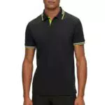 BOSS Herren Paul Curved Slim-Fit Poloshirt aus elastischem Baumwoll-Piqué mit geschwungenem Logo Schwarz