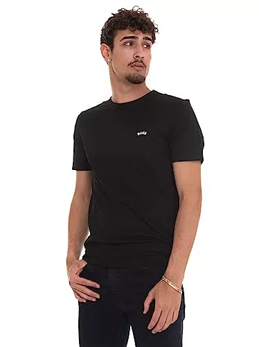 BOSS Herren Tee Curved T-Shirt aus Bio-Baumwolle mit Rundhalsausschnitt und geschwungenem Logo Schwarz