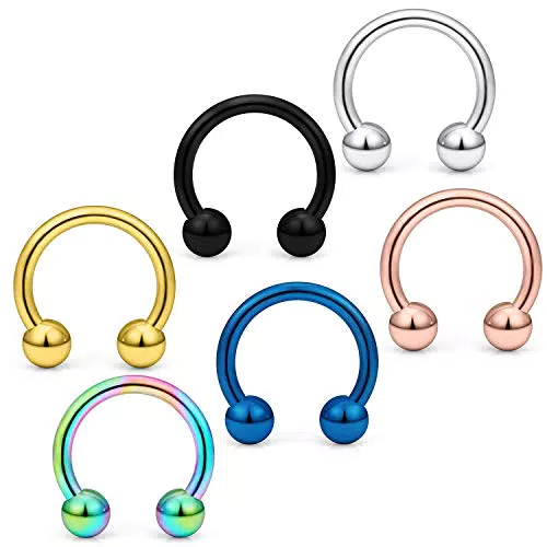 Briana Williams 6stk Circular Barbell Hufeisen Nasenring Nasenpiercing 20/18/16/14/12 Gauge Chirurgenstahl Piercing Ring Schmuck
