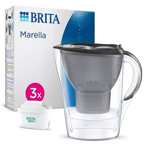 BRITA Wasserfilter-Kanne Marella graphit inkl. 3x MAXTRA PRO All-in-1 Kartusche Filter zur Reduzierung von Kalk