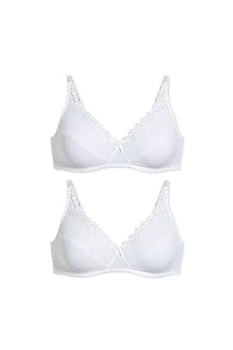 C&A Damen Bügelloser BH Non Wired Bra Stretch|Synthetisch 2er Pack|Multipack weiß 85 D