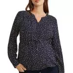 C&A Damen Henley-Ausschnitt Bluse Umstandsmode Gepunktet dunkelblau/weiß 50