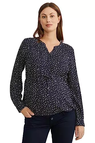 C&A Damen Henley-Ausschnitt Bluse Umstandsmode Gepunktet dunkelblau/weiß 50