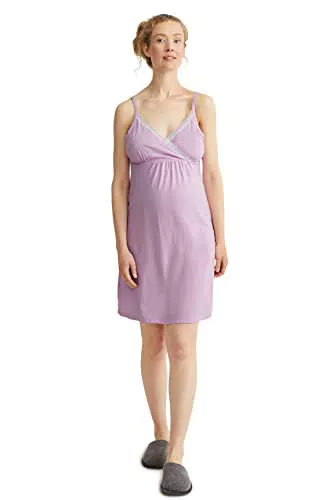 C&A Damen Nachthemd Umstandsmode A-Linie Baumwolle Unifarben Hellviolett X