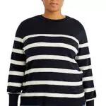 C&A Damen Pullover Große Größen Rundhalsausschnitt Viskose|Stretch Streifen dunkelblau 54