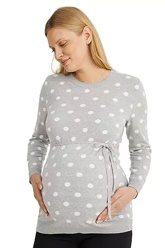 C&A Damen Pullover Umstandsmode Rundhalsausschnitt Baumwolle Gepunktet hellgrau