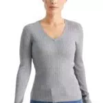 C&A Damen Pullover V-Ausschnitt Viskose Unifarben grau