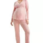C&A Damen Pyjama Set Umstandsmode Empire Stretch|Polyester Unifarben rosa