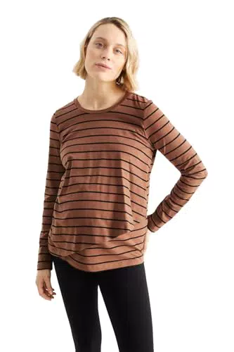 C&A Damen Streifen T-Shirt Umstandsmode Rundhalsausschnitt Langärmelig braun