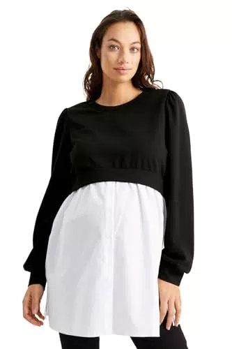 C&A Damen Sweatshirt Umstandsmode Unifarben schwarz
