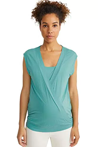 C&A Damen Unifarben T-Shirt Umstandsmode Wickelausschnitt Ärmellos grün X