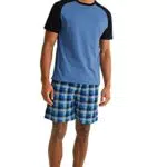 C&A Herren Shorty Set Regular Fit Colour-Blocking|Kariert Polyester dunkelblau