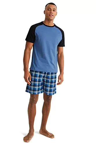 C&A Herren Shorty Set Regular Fit Colour-Blocking|Kariert Polyester dunkelblau