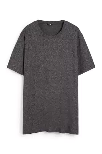 C&A Herren T-Shirt Kurzärmelig Rundhalsausschnitt Baumwolle Melange/Meliert schwarz-Melange 5X