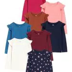 C&A Kinder Mädchen T-Shirt Langärmelig Unifarben|Bedruckt 8er Pack|Multipack dunkelblau 128