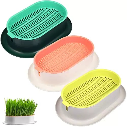 Cabilock 3-Teiliges Katzengras-Wachstumsset Fenstergarten-Kit Hydroponik-Katzengraskasten Katzengras-Keimschale Hydroponik-Pflanzkasten Für Katzenhunde Haustiere