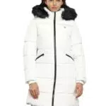 Calvin Klein Jeans Damen Mantel Faux Fur Hooded Fitted Long Winter