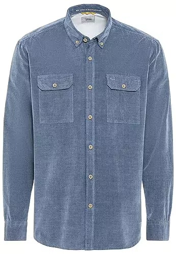 camel active Herren Langarmhemd aus gebrochenem Kord Blau menswear-3X