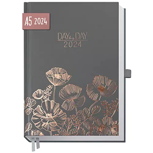 Chäff Organizer Day by Day 2024 A5 1 Tag 1 Seite, Hardcover Tageskalender 2024 A5