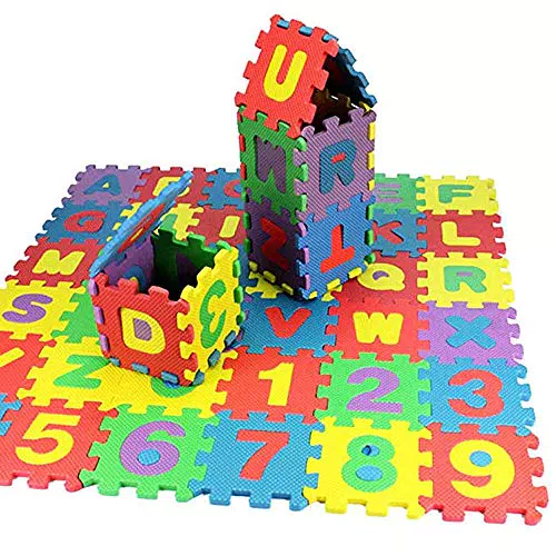 Changtai 36 Teilige Foam Puzzlematte Baby Kinder 5x5cm Spielmatte Baby Puzzlematte Buchstaben Zahlen Deko Pädagogische Spiele Spielzeug Schaumstoff Bunt