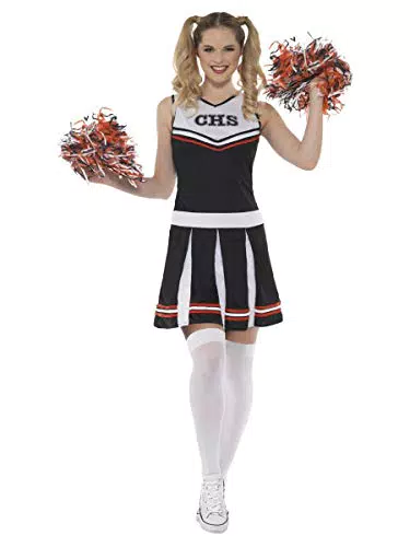 Cheerleader Costume, Black, with Dress & Pom Poms,