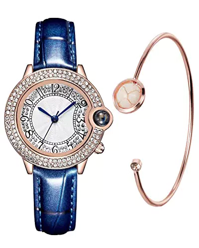 CIVO Damen Uhr Set Leder Analog Armbanduhr Damen Wasserdicht Uhr und Armband Set Damen Klassisch Damenuhr Elegante Quarz Minimalistische Geschenkset fur Frauen