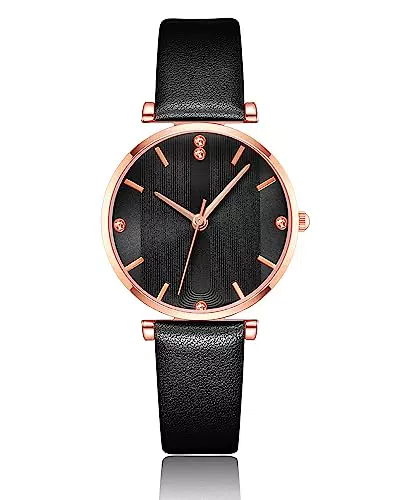 CIVO Damenuhren Schwarz Elegant Minimalistisch Armbanduhr Damen Frauen Wasserdicht Quarz Analog Damenuhr Lässig Klassisch Design Leder Geschenke Uhren fur Damen Frauen